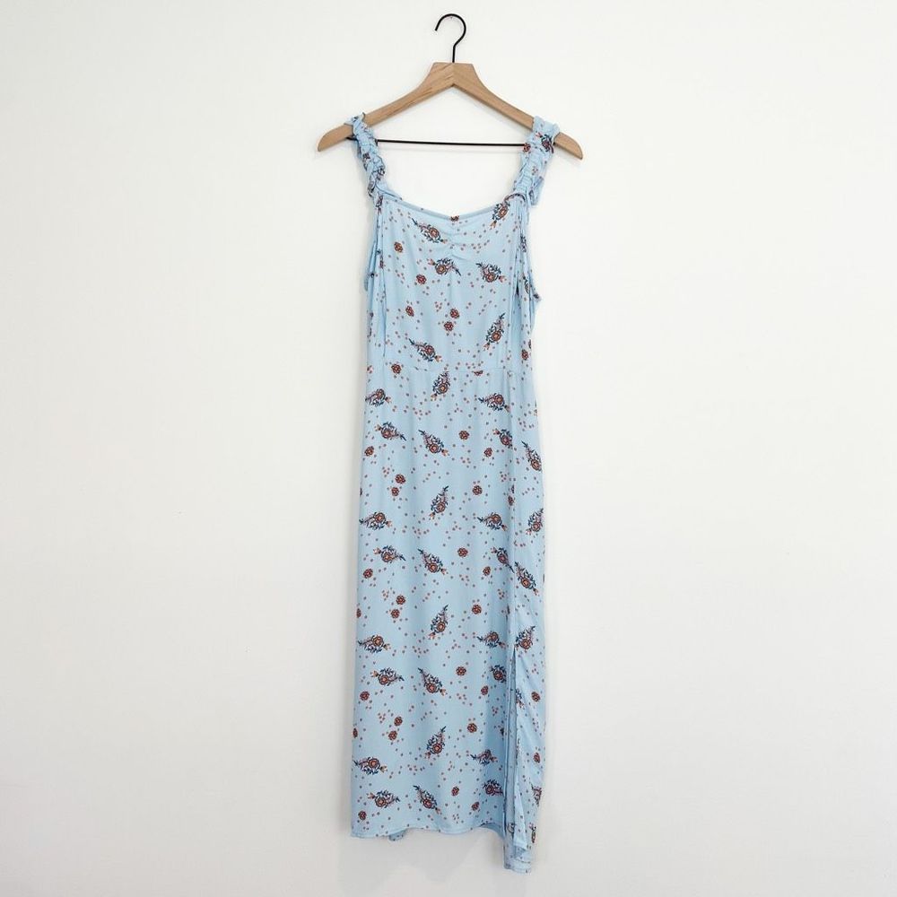 LOFT Blue Orange Floral Slit Summer Midi Dress Slip Sleeveless Dainty Dresses